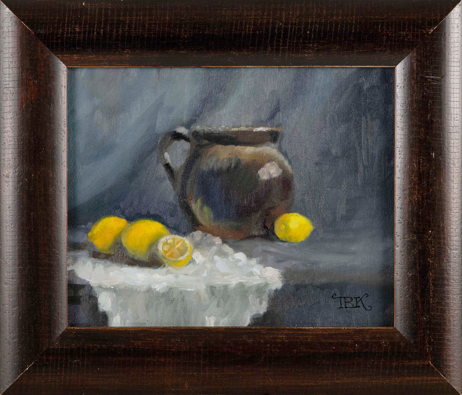 THADDEA BARSH KUCHERA (America, Contemporary), "Little Brown Jug"., Oil on canvas, 8" x 10". Framed (1 of 2)