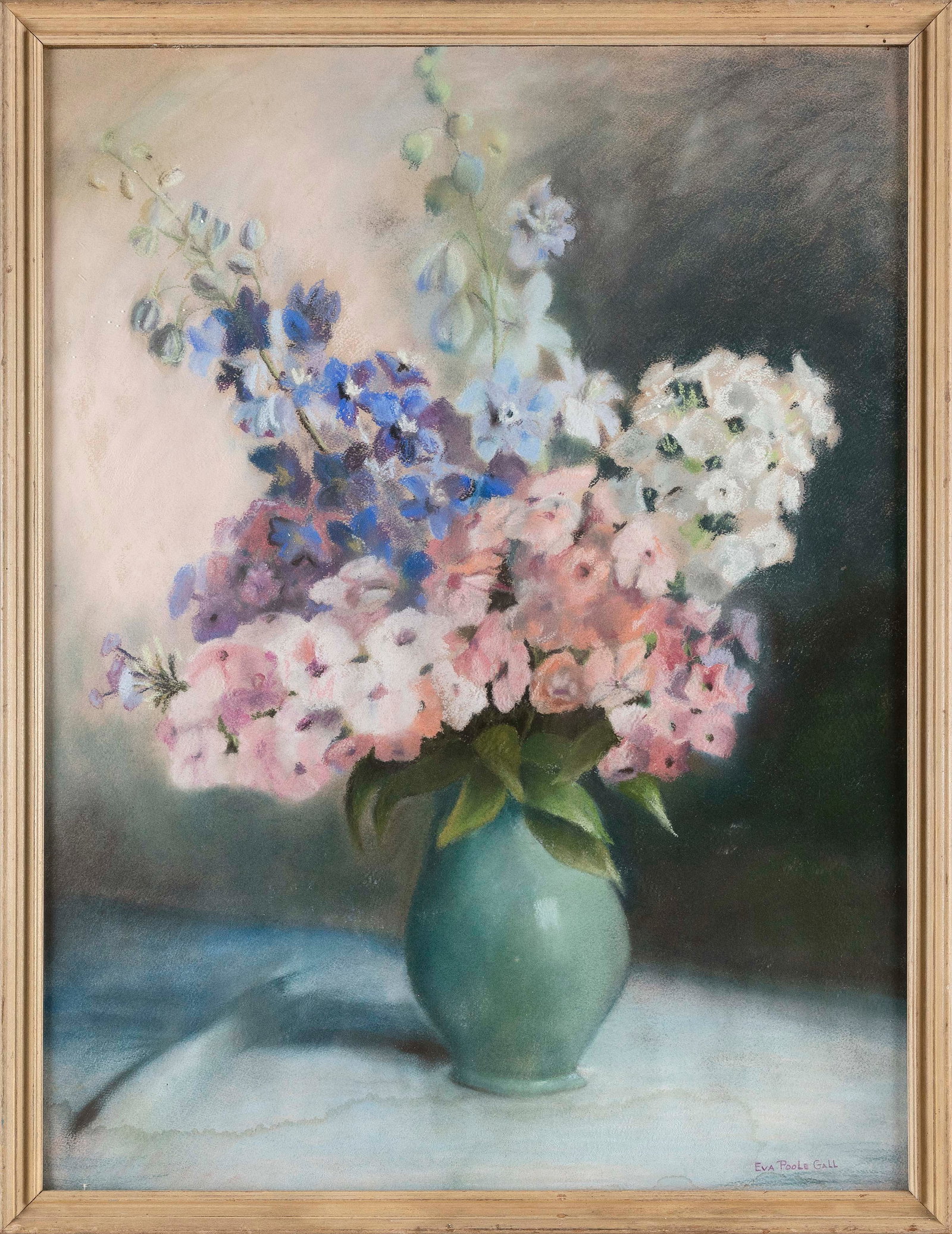 EVA POOLE GALL (Massachusetts, 20th Century), Still life of spring flowers., Pastel on paper, 25" x: EVA POOLE GALLMassachusetts, 20th CenturyStill life of spring flowers. Signed lower right "Eva Poole Gall".Pastel on paper, 25" x 18". Framed 27" x 21.5".
