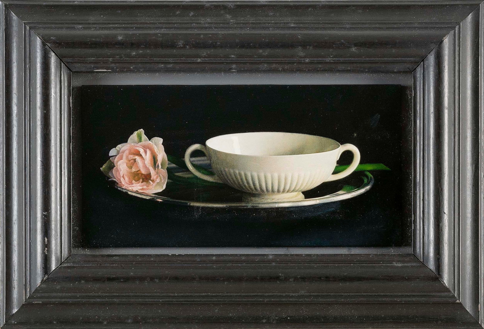 LUCY MACKENZIE (Sudan/Britain, 1952-), "Bowl and Tulip on Silver Plate"., Oil on board, 3" x 6.5". (1 of 2)