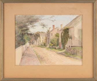 JANE BREWSTER REID (New York/Illinois, 1862-1966), "Nantucket Street"., Watercolor on paper, 8.5" x