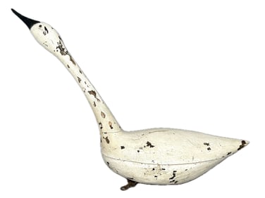 CARVED AND PAINTED WOODEN SWAN 20th Century Height 30". Length 38".