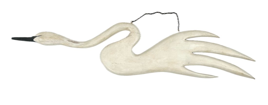 MIKE BACLE CARVED AND PAINTED SWAN PLAQUE Virginia/Nantucket, Contemporary Length 44". (1 of 3)