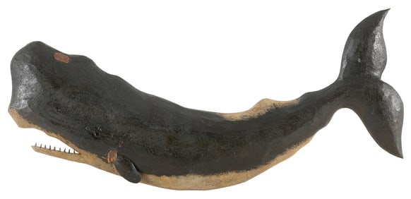 ROGER MITCHELL CARVED AND PAINTED SPERM WHALE PLAQUE Massachusetts, Contemporary Length 25".