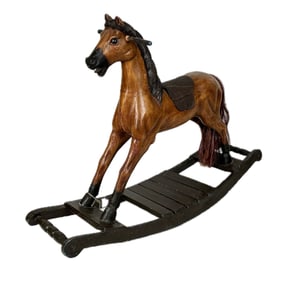 WOODEN ROCKING HORSE 20th Century Length 33".