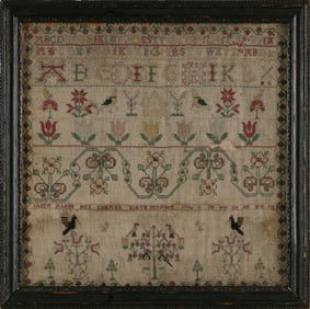 NEEDLEWORK SAMPLER, POSSIBLY PENNSYLVANIA Dated 1798 12" x 12". Framed 14" x 14".