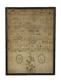 SCHOOLGIRL NEEDLEWORK SAMPLER America, Dated 1806 Framed 18" x 13.25".