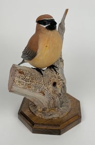 PETER ZELLER CEDAR WAXWING CARVING 20th Century Height 8".