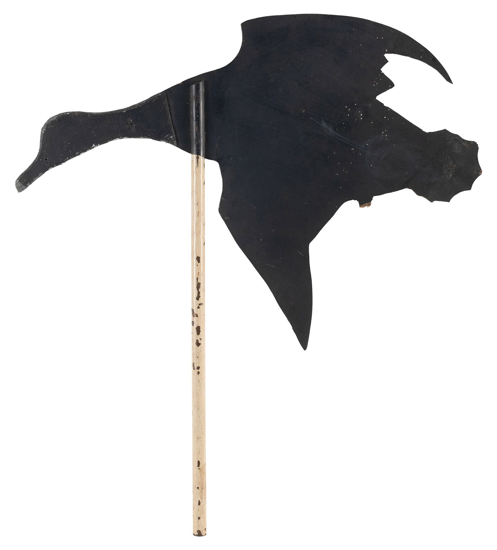 BLACK DUCK WEATHER VANE 20th Century Length 23.5".: BLACK DUCK WEATHER VANE20th CenturyMade by the son of Frank Benson. In flying form. Painted black.Length 23.5".