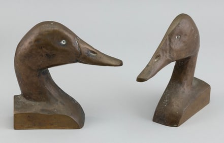PAIR OF BRONZE CANVASBACK BOOKENDS 20th Century Heights 6".