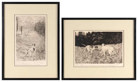 MARGUERITE KIRMSE (Connecticut/United Kingdom, 1885-1954), Two hunting scenes:, Etchings on paper,