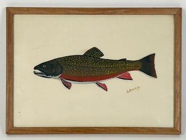 PAINTING OF A BROOK TROUT 20th Century Gouache, 10.5" x 14" sight. Framed 11.5" x 15.5".