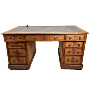 ENGLISH PARTNER'S DESK Circa 1900 Height 30". Length 60". Depth 35".