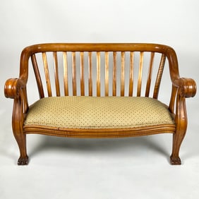 EMPIRE-STYLE LOVESEAT Early 20th Century Back height 31.5". Seat height 15". Length 50". Depth 26".