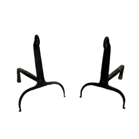 PAIR OF IRON ANDIRONS 19th Century Heights 13". Depths 12".