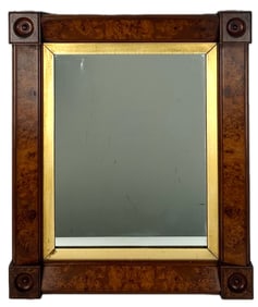 MIRROR WITH BURLED WALNUT FRAME 19th Century 27" x 23".