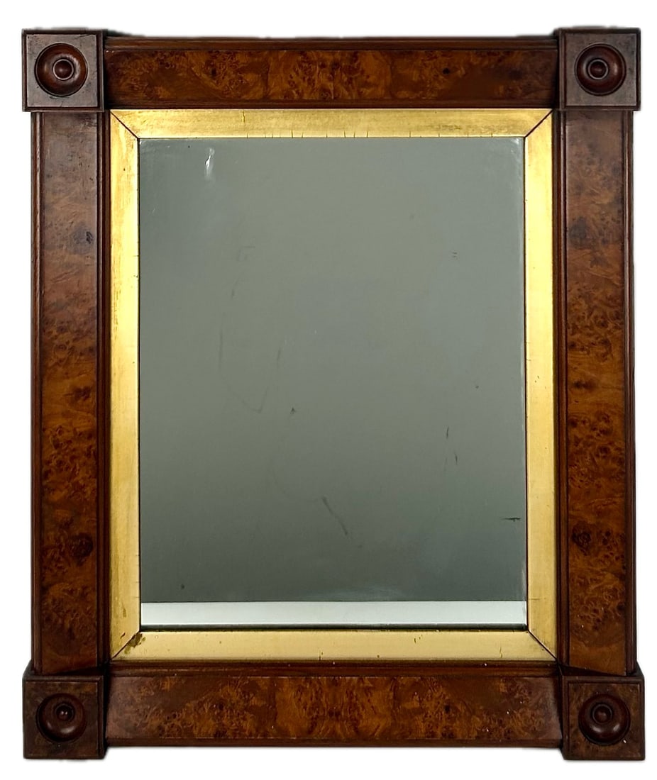 MIRROR WITH BURLED WALNUT FRAME 19th Century 27" x 23". (1 of 2)