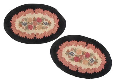 TWO OVAL HOOKED RUGS 20th Century 72" x 45".