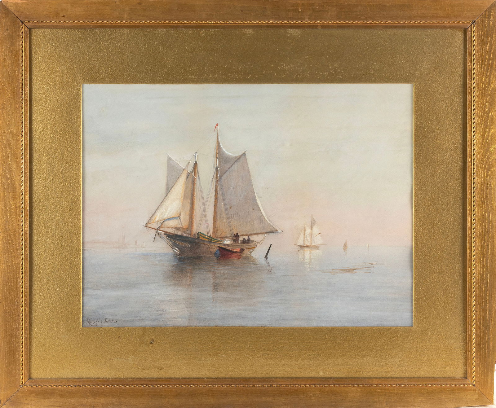 MARSHALL JOHNSON, JR. (Massachusetts, 1850-1921), Fishing schooner off the coast., Watercolor on (1 of 2)