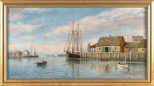 ATTRIBUTED TO WILLIAM FREDERICK PASKELL (Massachusetts, 1866-1951), Harbor scene., Oil on canvas,
