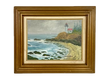 THOMAS J. FOLAN (America, Contemporary), "Lighthouse - New England"., Oil on canvas, 12" x 16".