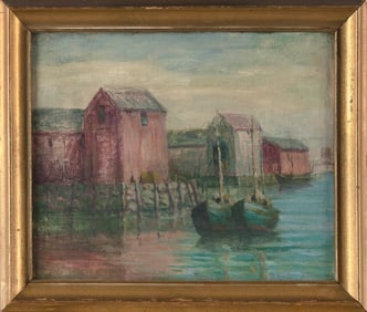 AMERICAN SCHOOL (Mid-20th Century,), "Motif No.1", Rockport., Oil on board, 8.25" x 10". Framed 10"