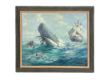 H. SILVA FERNANDES (Massachusetts, 20th Century), Whaling scene., Oil on canvas, 22" x 27". Framed