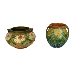 TWO ROSEVILLE POTTERY VASES First Half of the 20th Century Heights 4" and 5".