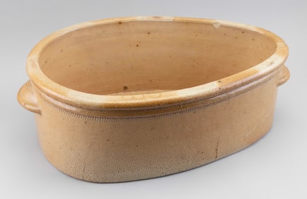 UNUSUAL GLAZED STONEWARE WASH BASIN 20th Century Height 8.5". Length 24". Width 14".
