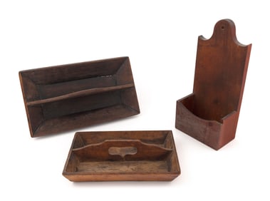 THREE PIECES OF TREENWARE America, 19th Century Tray lengths to 16.25". Box height 15.25".