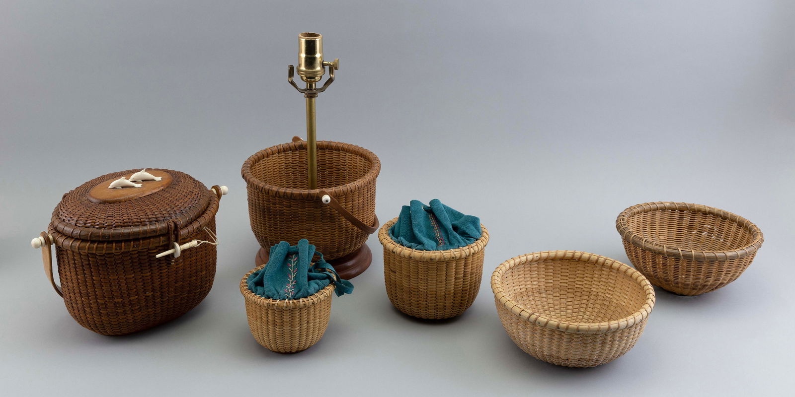 SIX NANTUCKET-STYLE BASKETS Contemporary Heights from 3.5" to 12.75". (1 of 1)
