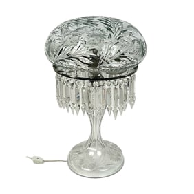 PAIRPOINT CUT GLASS TABLE LAMP Early to Mid-20th Century Height 19". Shade diameter 13". Collar ring