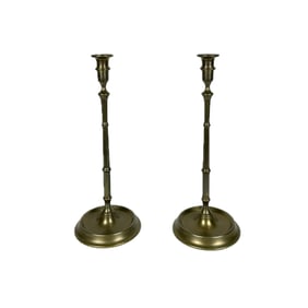 PAIR OF TALL BELL METAL CANDLESTICKS 18th Century Heights 17.25". Base diameters 6.75".