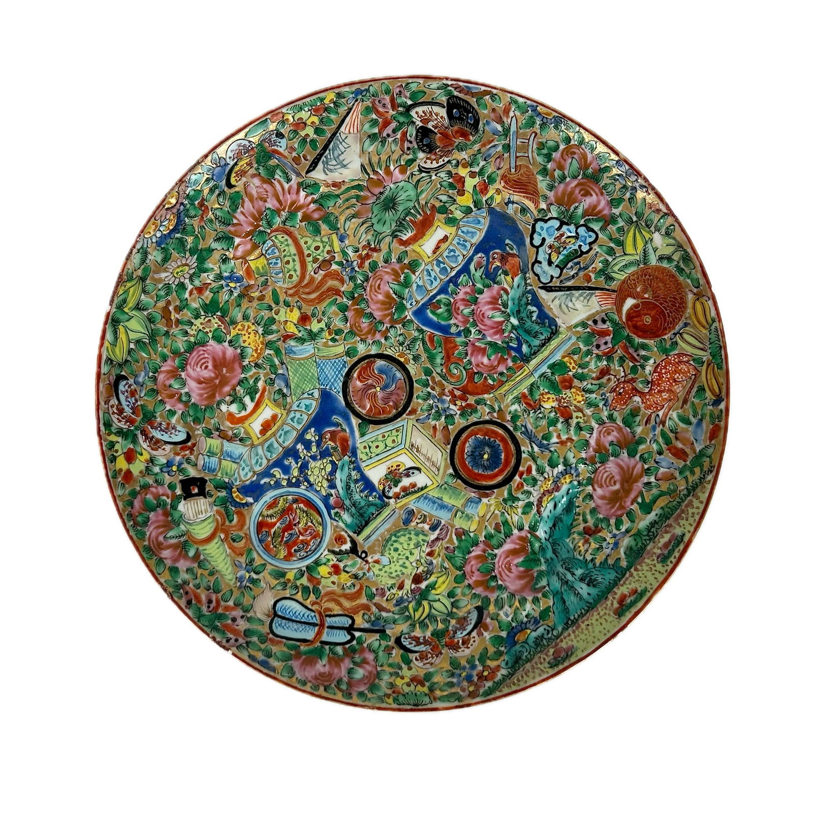 CHINESE EXPORT ROSE CANTON PORCELAIN PLATE Late 19th Century Diameter 9.5". (1 of 3)