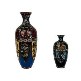 TWO JAPANESE CLOISONN… VASES Early 20th Century Heights 7" and 12".