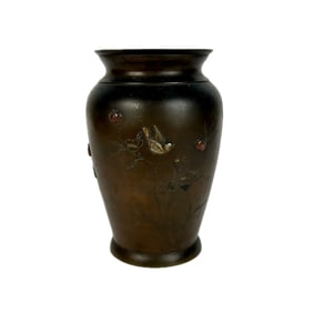 JAPANESE MIXED METAL VASE Meiji Period Height 9.5".