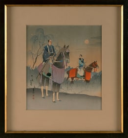 JAPANESE FIGURAL PRINT Late 19th/Early 20th Century On paper, 10.5" x 9.5" sight. Framed 18" x