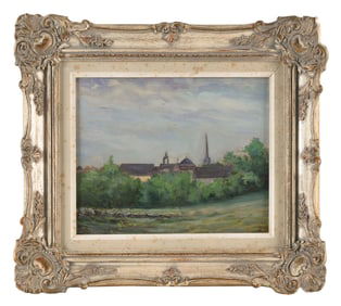 JO PRICHARD (America, 20th Century), "So. Ponteland" landscape., Oil on artist panel, 8" x 10".