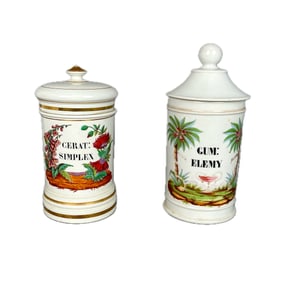 TWO FRENCH PORCELAIN APOTHECARY JARS 19th Century
