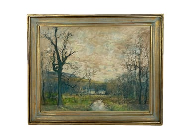 FRENCH SCHOOL (Early 20th Century,), Rural hillside farm., Pastel on paper, 18" x 24". Framed 23" x