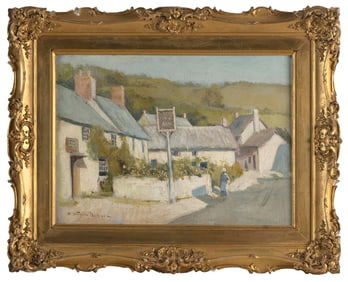 WILLIAM STAPLES DROWN (Rhode Island/Massachusetts, 1856-1915), European village., Oil on canvas, 10"