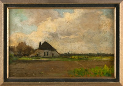 DUTCH SCHOOL (19th Century,), House on a farm., Oil on heavy paper board, 10.25" x 15.75". Framed