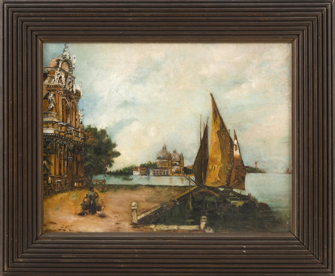 AMERICAN SCHOOL (20th Century,), View of Constantinople., Oil on canvas, 14" x 18". Framed 19.5" x: AMERICAN SCHOOL 20th Century View of Constantinople. Unsigned. Oil on canvas, 14" x 18". Framed 19.5" x 24.5".