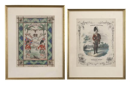 TWO ENGLISH SHEET MUSIC COVERS Approx. 12" x 9.75" sight. Framed 17.5" x 14.5".