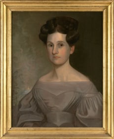 AMERICAN SCHOOL (Mid-19th Century,), Portrait of Elizabeth Hall., Oil on panel, 28" x 22". Framed