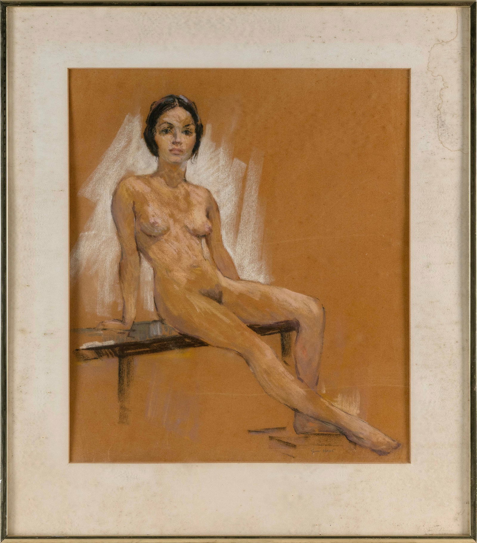 JOHN CUTHBERT HARE (Massachusetts/Florida, 1908-1978), Seated nude., Pastel on paper, 18" x 16": JOHN CUTHBERT HAREMassachusetts/Florida, 1908-1978Seated nude. Signed lower right "John Hare".Pastel on paper, 18" x 16" sight. Framed 25" x 22".
