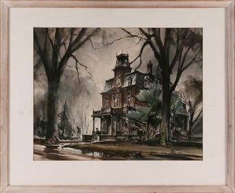 JOHN CUTHBERT HARE (Massachusetts/Florida, 1908-1978), Dark house., Watercolor on paper, 17" x 21.5"