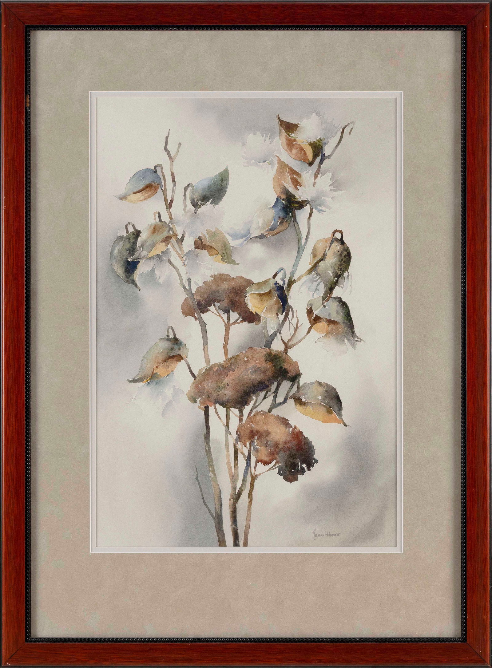 JOHN CUTHBERT HARE (Massachusetts/Florida, 1908-1978), Still life of milkweed., Watercolor on paper,: JOHN CUTHBERT HAREMassachusetts/Florida, 1908-1978Still life of milkweed. Signed lower right "John Hare".Watercolor on paper, 21" x 14" sight. Framed 31.5" x 23".