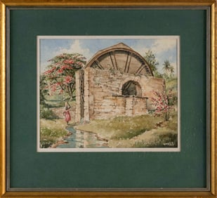 WILLIAM MELVILLE (United Kingdom, fl. 1815-1851), Jamaican watermill., Watercolor on paper, 10.5" x