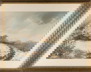 JERRI RICCI (Massachusetts/New Jersey, 1916-1995), "The Farm"., Watercolor on paper, 20.5" x 28.5"