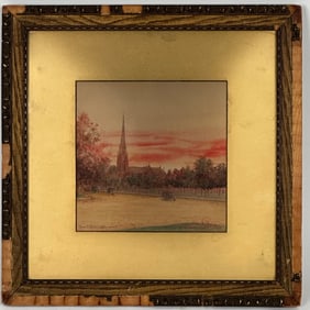 CYRUS BATES CURRIER (California/Ohio, 1868-1946), "One October Afternoon"., Watercolor, 7" x 7"